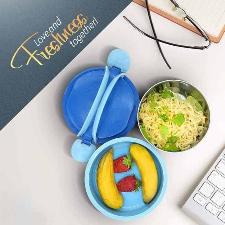 Food Carrier Lunch Box, 2 In 1 Under Mini Steel Box, Round Thermal Lunch Box, Portable Food Tiffin Box - Image 3